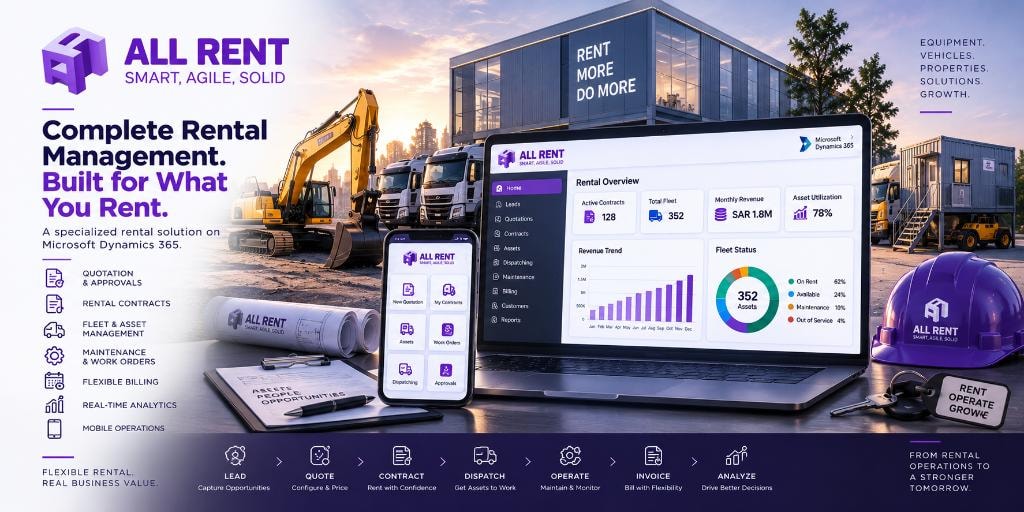 All Rent — Complete Rental Management. Built for What You Rent. A specialised rental solution on Microsoft Dynamics 365.